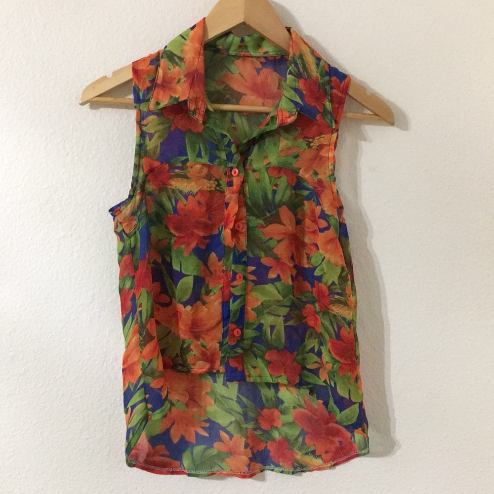 See-Through Button down Floral Top